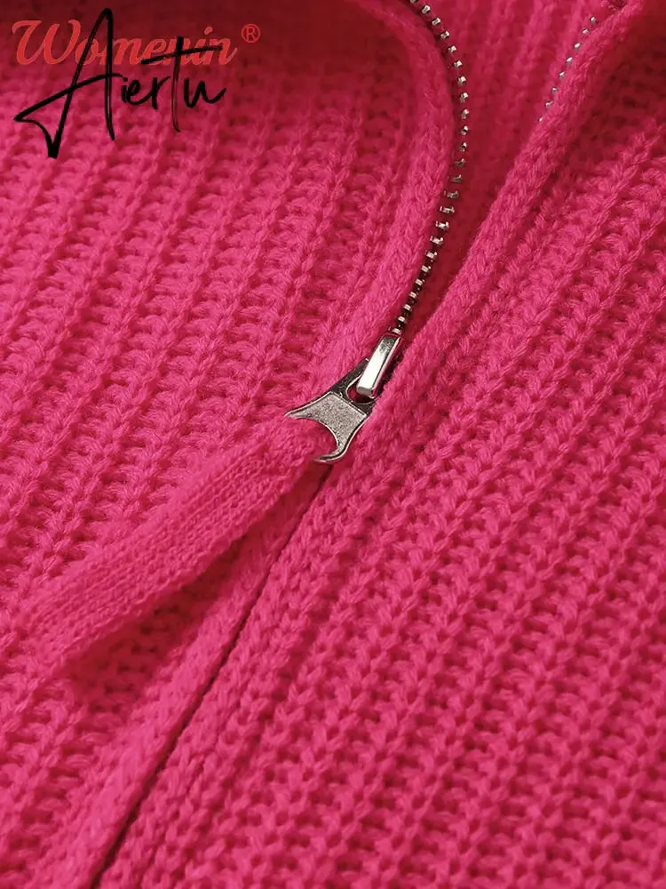 Winter Women's Turtleneck Sweaters Polo Collar With Zipper Knitted Pullover Female Loose Long Sleeve Top Warm Sweaters