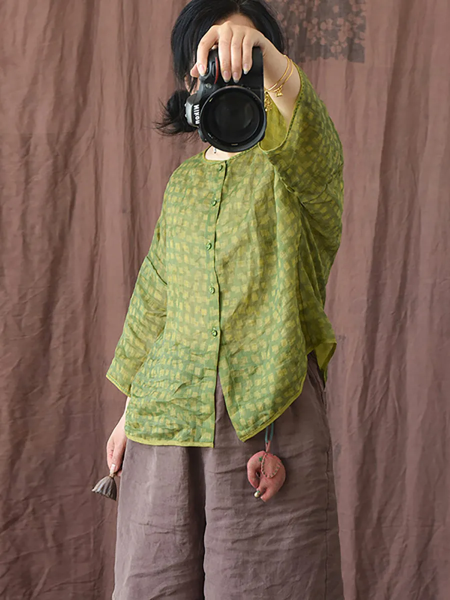 Women Summer Spot Print Thin Button Stitching Cardigan Shirt