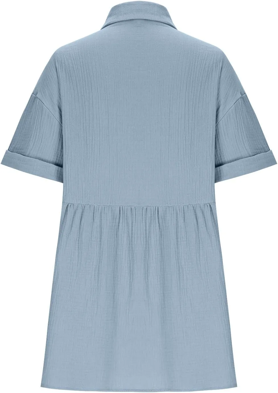 Womens Casual Short Sleeve Button Down Mini Shirt Dress Cotton Tunic Loose Beach Dress Tiered Ruffle Hem Shirt Dress