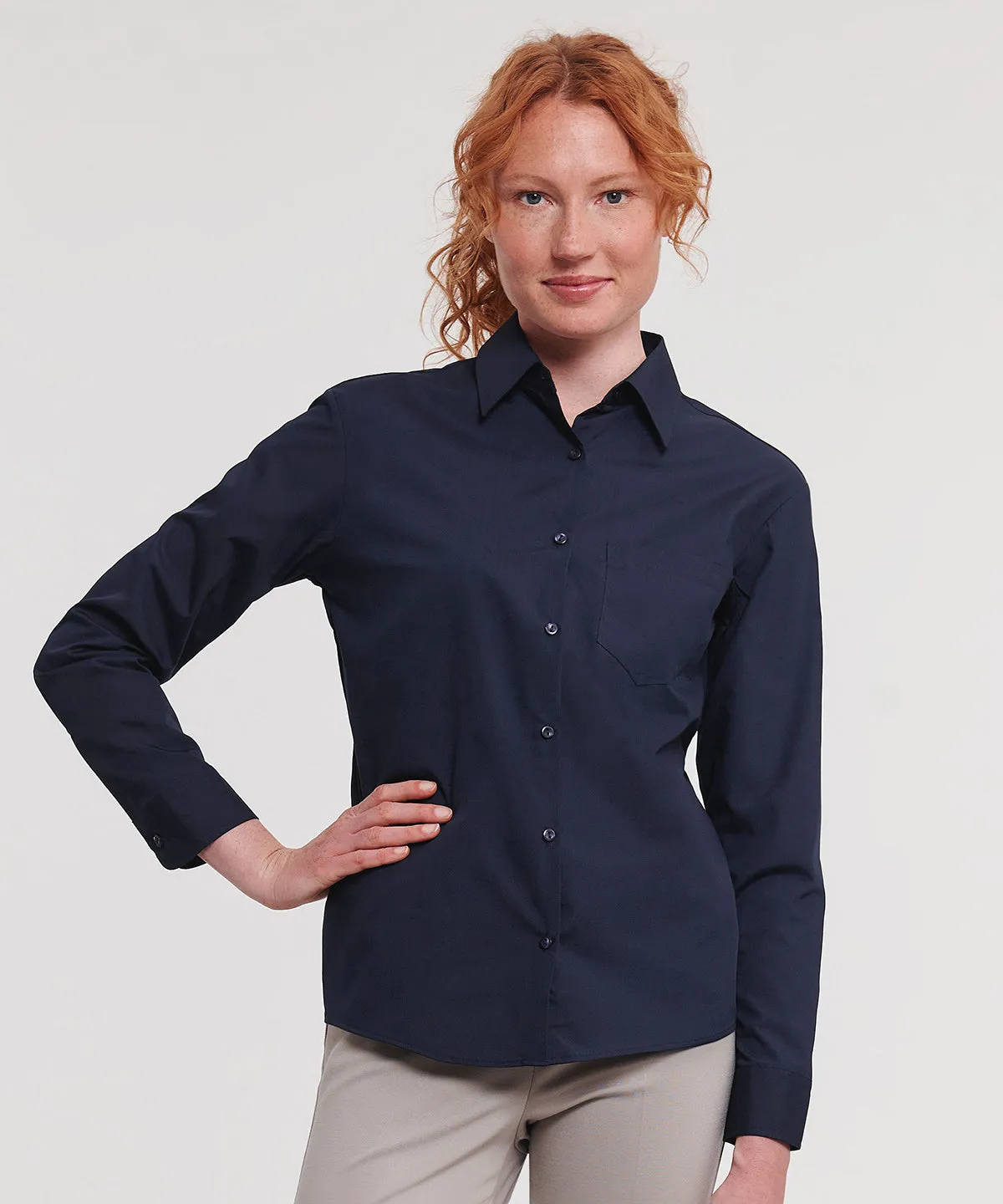 Womens long sleeve polycotton easycare poplin shirt | Bright Royal