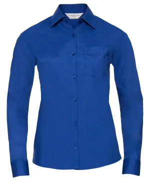 Womens long sleeve polycotton easycare poplin shirt | Bright Royal