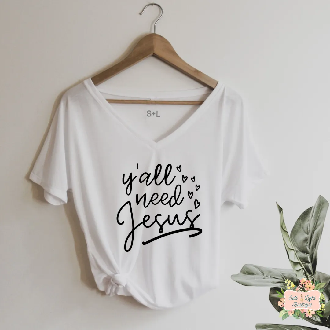 Y'ALL NEED JESUS TRIBLEND T-SHIRT | WOMEN'S V-NECK