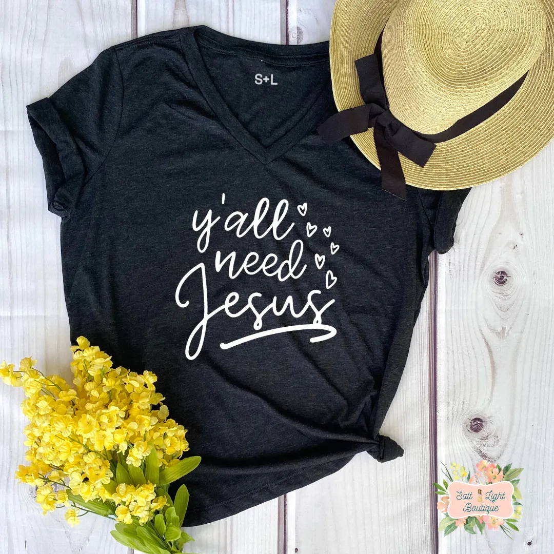 Y'ALL NEED JESUS TRIBLEND T-SHIRT | WOMEN'S V-NECK