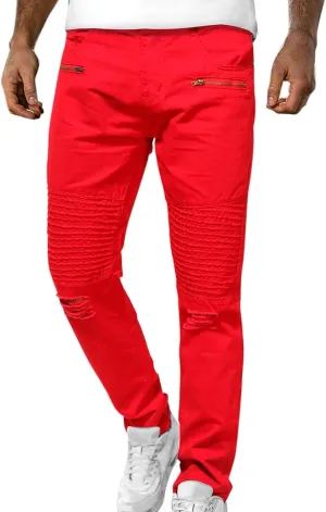 ZYXTIM Mens Straight Leg Ripped Skinny Jeans Slim Fit Solid Pleated Distressed Denim Pants Pencil Tapered Trousers